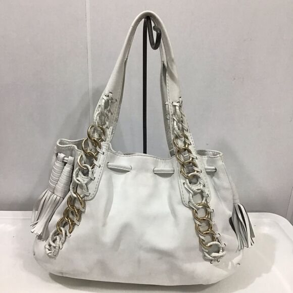 Michael Kors Handbags - Michael Kors White Oversized Leather Tote Fringe Tassels Bag